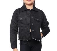 NOROZE Veste en jean déchiré pour fille avec ourlet usé - Noir - 13 ans