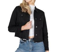 NOROZE Veste en jean pour femme avec ourlet usé(42, Noir)