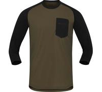 Norrona - T-shirt de VTT en laine de mérinos avec manches 3/4 - Skibotn Equaliser Merino 3/4 T-Shirt M Olive Night Caviar Black pour Homme en Laine - Kaki M