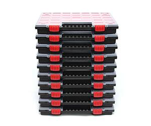 NORS16 Lot de 10 boîtes de rangement pour petites pièces, avec poignée ergonomique, compartiments réglables, empilables, en plastique, 39,9 x 30,3 x 5 cm