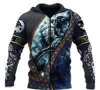 Norse Mythology 3D Print Odin Warrior Tattoo Totem Rune Sweat À Capuche Pull, Viking Unisex Streetwear Zippé Casual Jacket Costume,Zipper,4XL