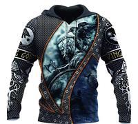 Norse Mythology 3D Print Odin Warrior Tattoo Totem Rune Sweat À Capuche Pull, Viking Unisex Streetwear Zippé Casual Jacket Costume,Hoodie,L