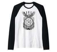Norse Raven Viking Warrior Skulls Boussole Runes Vintage Manche Raglan