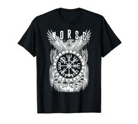 Norse Raven Viking Warrior Skulls Boussole Runes Vintage T-Shirt