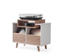 NorStone Meuble Platine vinyle OSLO 800- Rangement vinyle - Electroniques Hifi - 2 tiroirs de rangement - Finition Blanc/Chêne clair - 80 x 64 x 40 cm