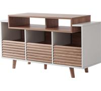 NorStone Meuble Platine vinyle OSLO 1200 - Rangement vinyle - Electroniques Hifi - 3 tiroirs de rangement - Finition Blanc/Chê,e clair - 120 x 64,3 x 40 cm