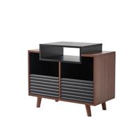 Norstone Meuble platine vinyle OSLO 800 – 2 tiroirs, rangement vinyles, Noir/Noyer 80x64x40 cm