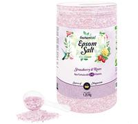 Nortembio Sels d’Epsom 100% Parfum Fraise & Roses 1,25 kg - Source Naturelle de Magnésium | Avec Vitamines C et E Hydratantes | Pour Bains Relaxants, Spa et Soin de la Peau + E-Book Gratuit