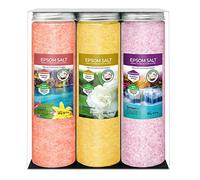 Nortembio Sels d’Epsom Coffret Cadeau Parfums Cannelle, Jasmin, Roses 3 x 430 g | Magnésium Naturel avec Vitamines C et E | Bains Relaxants, Spa, Hydratation + E-Book Gratuit