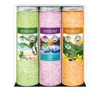 Nortembio Sels d’Epsom Coffret Cadeau Parfums Vanille, Roses, Citron 3 x 430 g | Magnésium Naturel avec Vitamines C et E | Bains Relaxants, Spa, Hydratation + E-Book Gratuit