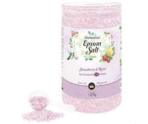 Nortembio Sels d'Epsom Parfumés 1,25 kg Sel de Bain au Magnésium, Vitamines C & E | Bain de Pieds, Spa Maison, Relaxation et Bien-être | Parfum au Choix + eBook Gratuit (Fraises & Roses)
