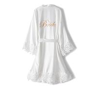 North Bund Robe de mariée courte en satin avec bordure en dentelle pour femme Taille unique, blanc, taille unique