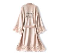North Bund Robe de mariée courte en satin avec bordure en dentelle pour femme Taille unique, champagne, taille unique