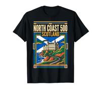 North Coast 500 Drapeau de l'Écosse Château Route côtière Art rétro T-Shirt