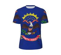 North Dakota State Flag Print Men Comfort Short Sleeve Lightweight T-Shirt Gym Running Casual Wear, Noir/blanc, 5XL