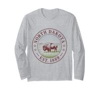North Dakota Vintage State 1889 Chemise Bison Plains Horizon Manche Longue
