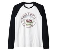 North Dakota Vintage State 1889 Chemise Bison Plains Horizon Manche Raglan