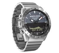 NORTH EDGE GAVIA Montre aviateur de luxe en acier inoxydable analogique numérique pour homme Altimètre boussole Sports de plein air Affaires Loisirs Montre étanche 200 m Argento Bracelet, Argenté