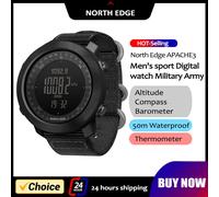NORTH EDGE - montre connectée pour hommes, horloge militaire, boussole, altimètre, baromètre, podomètre, numérique, étanche 50m Black-Black