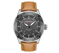 NORTH EDGE Montre de loisirs solaire à quartz pour homme, verre minéral, bracelet en cuir, marron, lanière