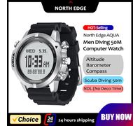 NORTH EDGE montre intelligente pour hommes montre d'ordinateur de plongée professionnelle plongée sous-marine NDL (sans temps déco) 50M altimètre baromètre boussole nouveau White