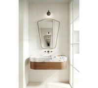 NORTH KAISER Miroir Mural | Miroir Mural Arqué Irrégulier Cadre en Bois | Miroir Design Asymétrique pour Salle de Bain, Salon, Chambre à Coucher, Entrée (Laiton, 60 x 42 cm)