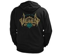 North Legendary - Sweat à capuche pour homme - Blood for Valhalla Emerald Gold Dos imprimé - Fermeture éclair nordique Viking Valhalla Viking, eméraude, L