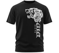 North Legendary T-shirt Homme - Berserker Ours Guerrier Imprimé sur la Poitrine, Cadeaux Vikings Nordiques Walhalla pour Hommes, Odin Thor Valhalla Viking Shirt, Couleur:noir / blanc, Taille:XL