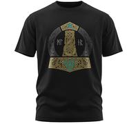North Legendary - T-shirt pour homme - Thor Hammer Mjölnir Dieu Emerald Gold - Imprimé poitrine - T-shirt Viking - Valhalla - Cadeau pour homme, eméraude, XL