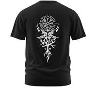 North Legendary T-shirt pour homme - Vegvisir - Motif arbre du monde - Imprimé poitrine et dos - T-shirt Viking - Valhalla - Cadeau pour homme, Blanc., 4XL