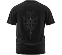 North Legendary T-shirt pour homme - Vegvisir - Motif arbre du monde - Imprimé poitrine et dos - T-shirt Viking - Valhalla - Cadeau pour homme, gris, L