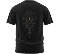 North Legendary T-shirt pour homme - Vegvisir - Motif arbre du monde - Imprimé poitrine et dos - T-shirt Viking - Valhalla - Cadeau pour homme, jaune, L