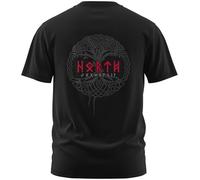 North Legendary T-shirt pour homme - Yggdrasil - Arbre du monde - Impression poitrine et dos - T-shirt Viking - Valhalla - Cadeau pour homme, Rouge sang., 4XL