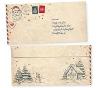 North Pole Air Mail - Lot de 50 enveloppes de Noël autocollantes - Format DIN long - Sans fenêtre