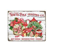 North Pole Trading Co Panneau de boulangerie, Hot Cocoa Renne Feed Cookies, Animaux de Noël, Elfe, Plaque de Noël Rouge Décoration murale en métal 20,3 x 15,2 cm