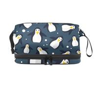 North Pole Trousse de toilette double couche avec compartiment à pinceaux pour femme et fille Motif pingouins et glace, multicolore, 27x15x14 cm/10.6x5.9x5.5 in, Trousse de toilette