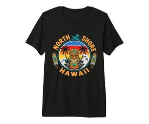 North Shore Hawaï Surf Tiki Tropical Island Retro T-Shirt Haut de Gamme