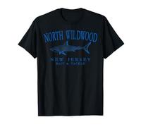 North Wildwood Lettres de pêche au Requin du New Jersey Bleu T-Shirt