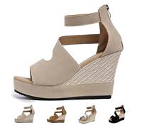 Northend Shoes For Women Sandals, Northend Orthopedic Wedge Sandals, Hick Sole Leather Wedge Non-Slip Slides, Peep-To Sandala (Beige,32.5)
