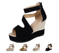 Northend Shoes For Women Sandals, Northend Orthopedic Wedge Sandals, Hick Sole Leather Wedge Non-Slip Slides, Peep-To Sandala (Black,33)