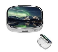 Northern Aurora Boîte à pilules de nuit carrée portable à 2 compartiments pour poche ou sac à main Petit planificateur hebdomadaire de médicaments de voyage avec miroir décoratif en métal