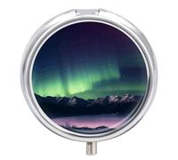Northern Aurora Boîte à pilules de nuit ronde 3 compartiments décoratifs Sac à main Portable Mini voyage Médicament Tablette Vitamine Poisson Huile de Poisson Organisateur Pilulier