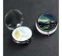 Northern Aurora Boîte à pilules de nuit ronde portable à 3 compartiments pour poche ou sac à main Petit planificateur hebdomadaire de médicaments de voyage avec miroir décoratif en métal