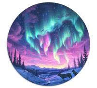 Northern Lights 1000 Pièces Puzzle Rond Unique Cadeau Impossible Jigsaw pour Adultes Famille Amis 1000pcs (67.5x67.5cm)