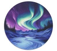 Northern Lights 1000 Pièces Puzzle Rond Unique Cadeau Impossible Jigsaw pour Adultes Famille Amis 1000pcs (67.5x67.5cm)
