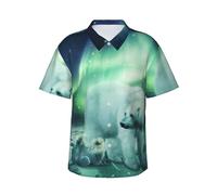 Northern Lights Bear Chemise hawaïenne à manches courtes pour homme Imprimé Business Casual Plage Surf Bateau, Noir , 3XL