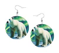 Northern Lights Boucles d'oreilles rondes en cuir synthétique imprimé double face avec crochets plaqués argent 925, taille unique, argent sterling, pierre d'or, taille unique, argent sterling, One