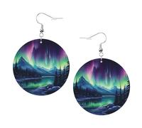 Northern Lights - Boucles d'oreilles rondes tendance - Pendentifs élégants et légers - Pour femmes et filles - Taille unique - Cuir - Sans pierre précieuse
