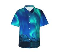 Northern Lights Chemise hawaïenne à manches courtes pour homme Imprimé Business Casual Plage Surf Bateau, Noir , L