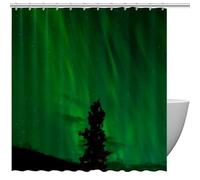 Northern Lights Ensemble de rideaux de douche imperméables avec 12 crochets de rideaux Motif aurore verte 182 x 182 cm